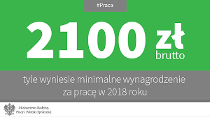 2100 zł wynosi minimalne wynagrodzenie za pracę w 2018 roku