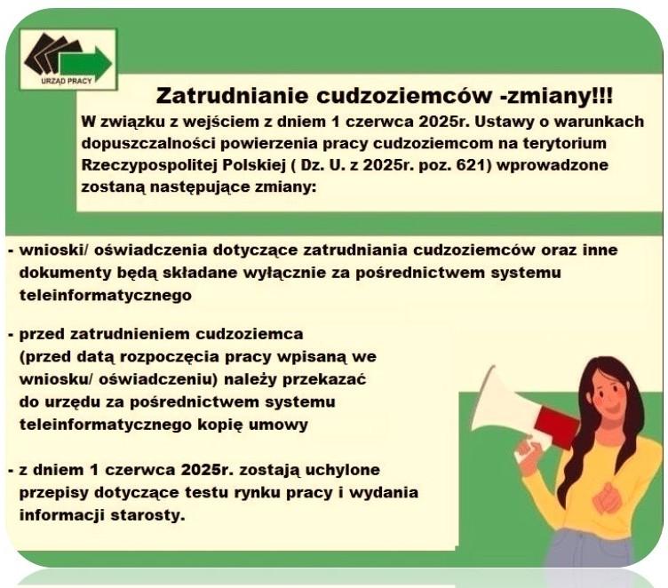 przypominamy o zmianach w zatrudnieniu - kobieta z tubą